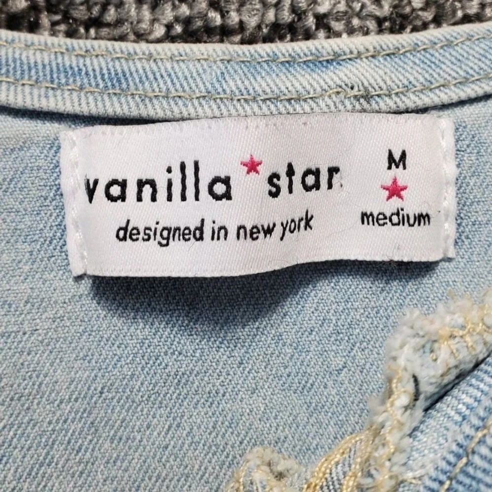 Vanilla Star Denim Crop Top Vest Light Wash Studded Button Up Womens Size Medium